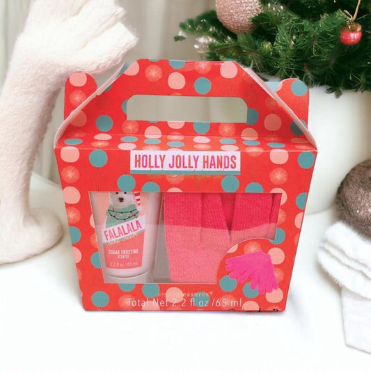 Holly Jolly Hands Sugar Frosting Scented Hand Cream 2.2fl oz. & Gloves NEW