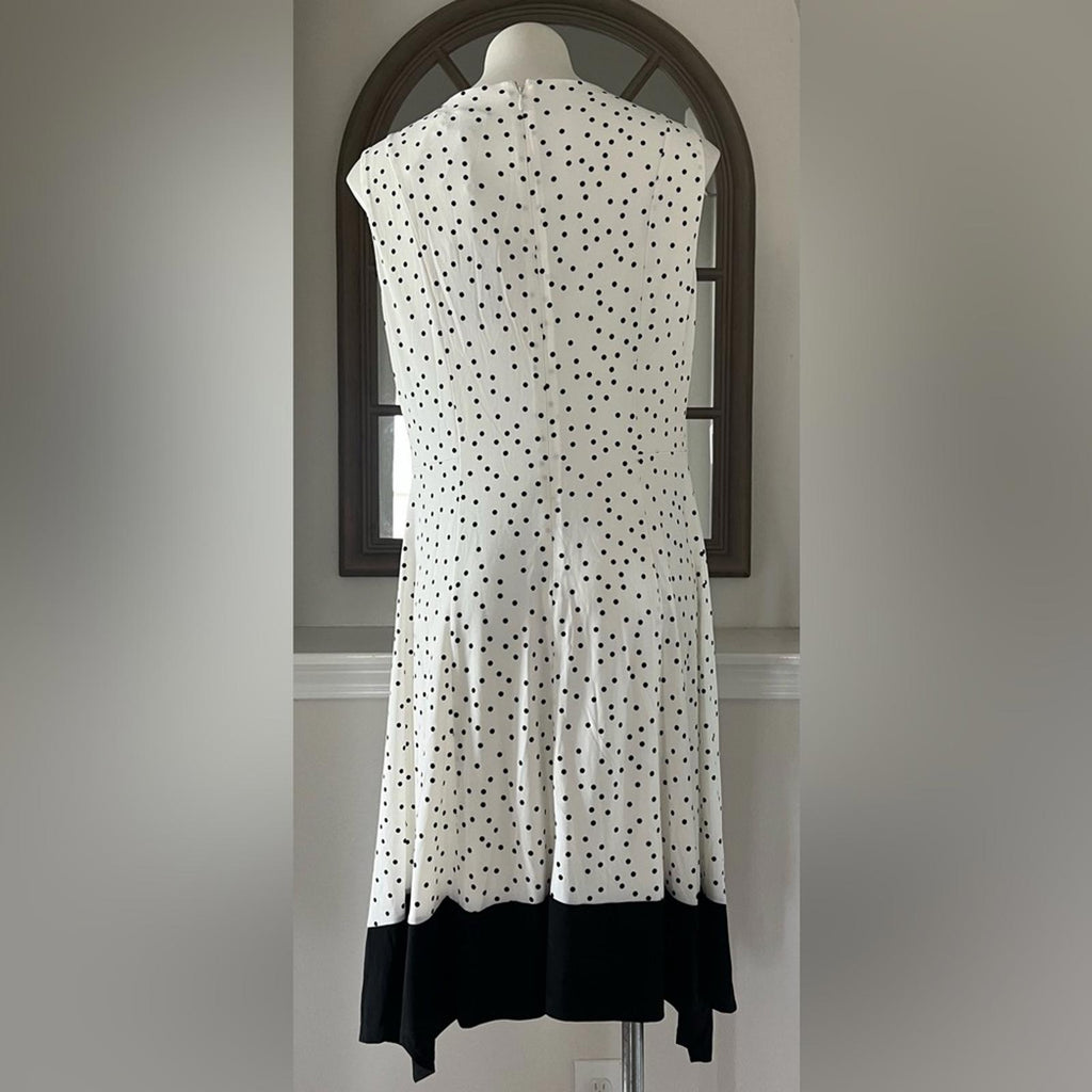 DKNY Polka Dot High Low Midi Dress in White & Black, Size 14, New w/Tag