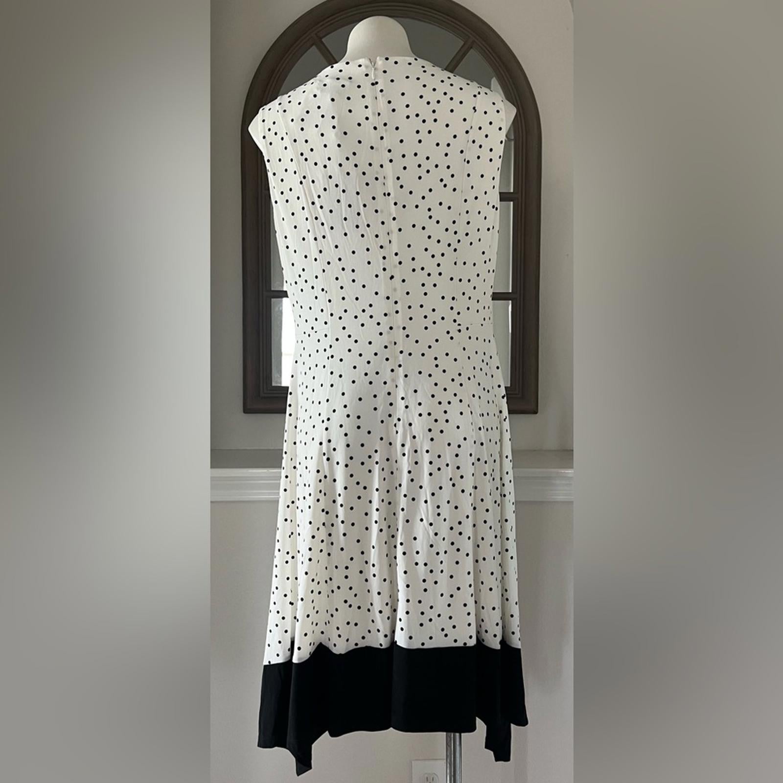 DKNY Polka Dot High Low Midi Dress in White & Black, Size 14, New w/Tag
