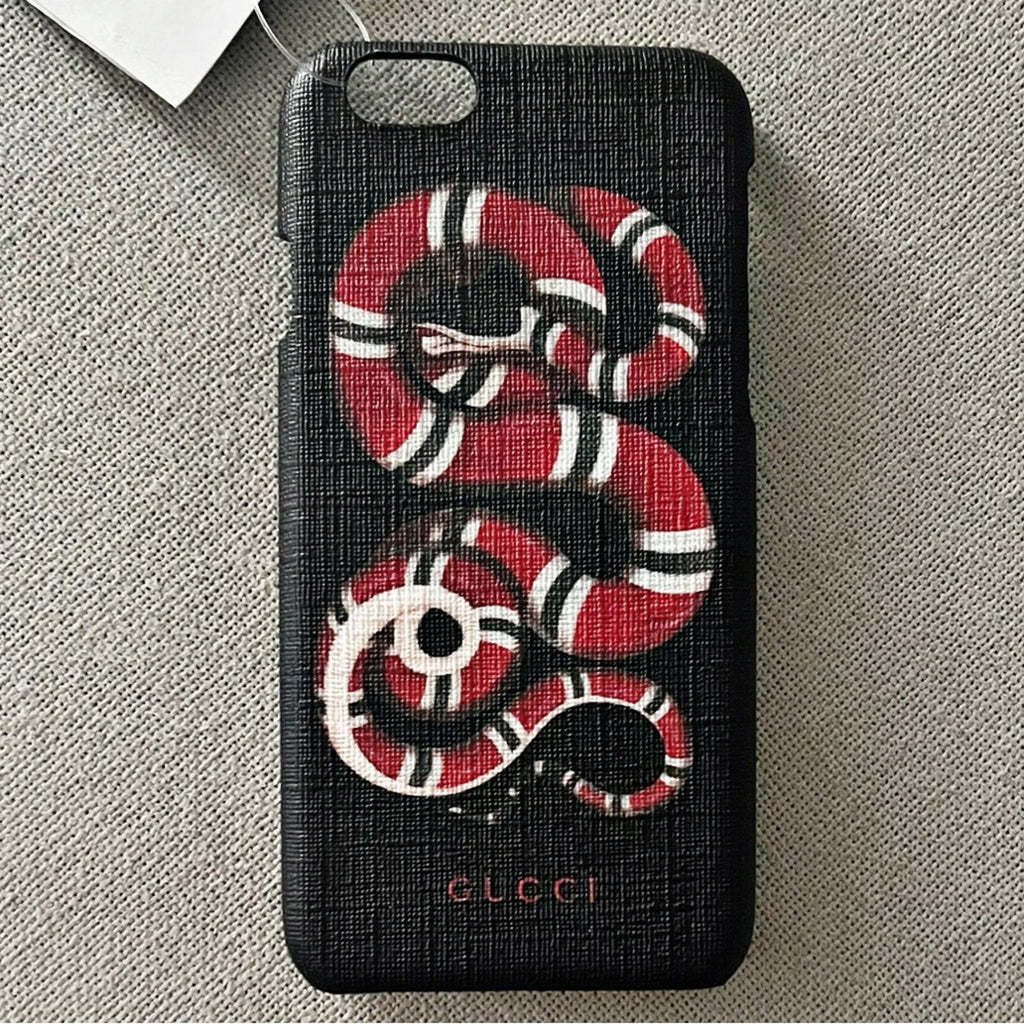 Gucci Serpent Print Phone Case in Black/Red, New in Box