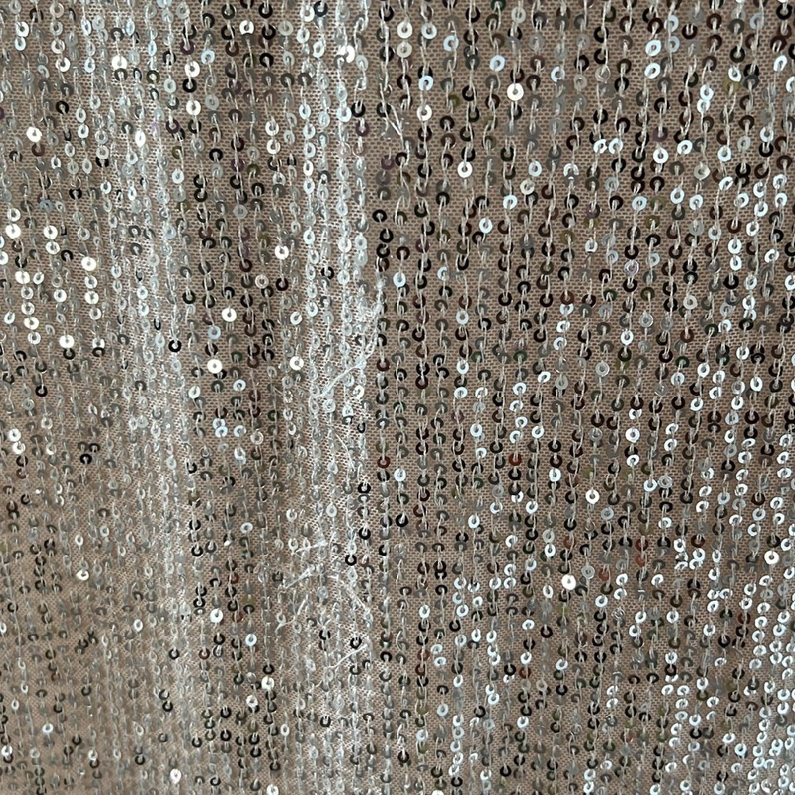 Mac Duggal IEENA Allover Sequin Strappy Open Back Gown in Nude Silver Size 4 NWT