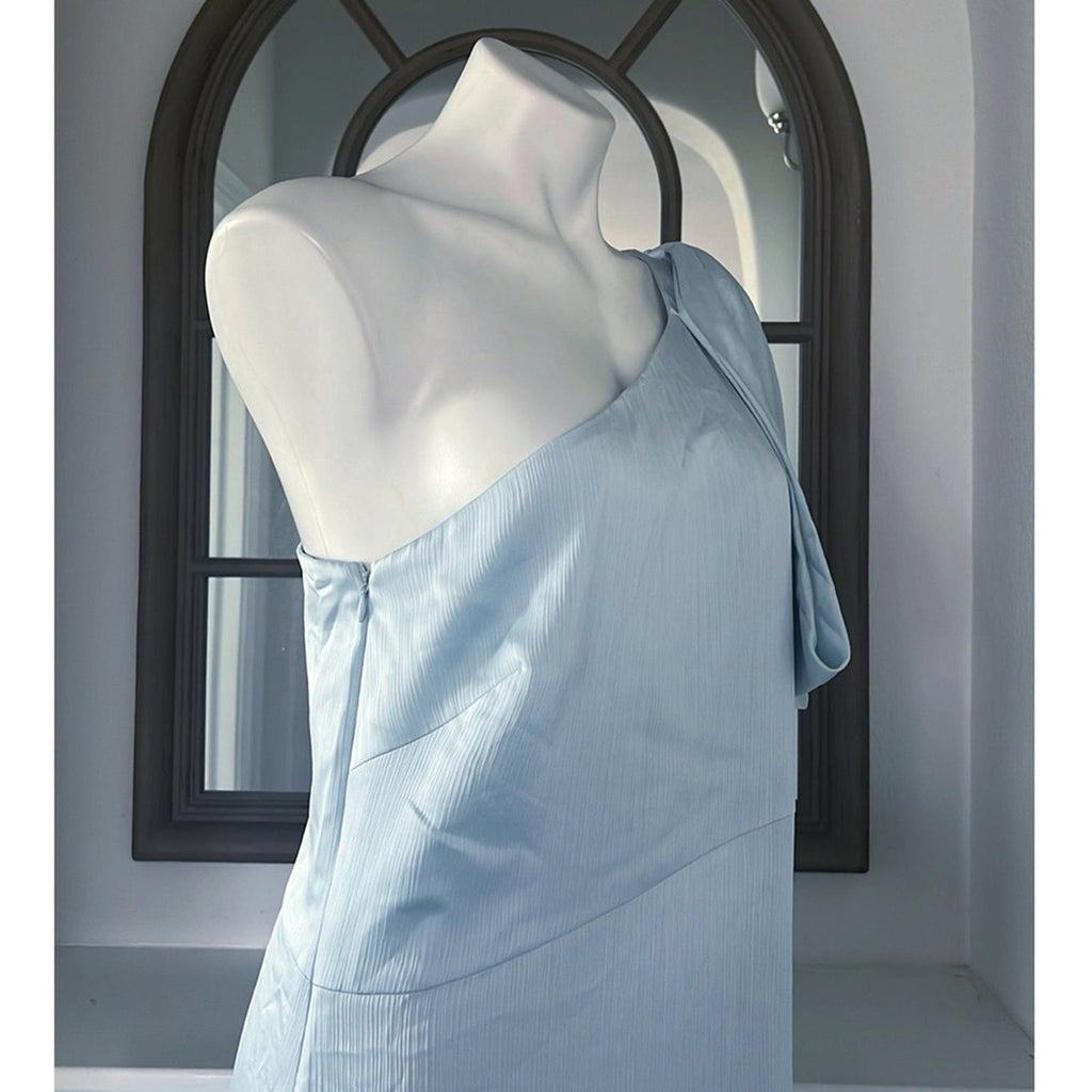 Sachin & Babi Chelsea Gown in Ice Blue, One-Shoulder Dress Size 14 New $285