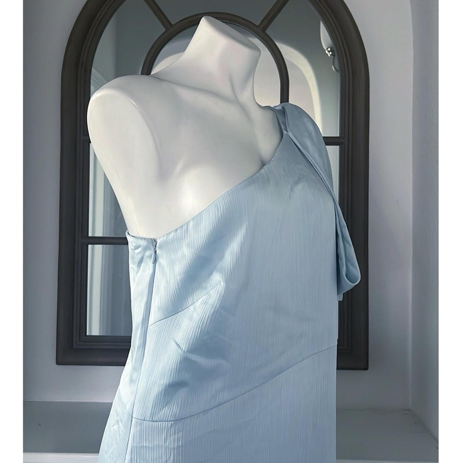 Sachin & Babi Chelsea Gown in Ice Blue, One-Shoulder Dress Size 14 New $285