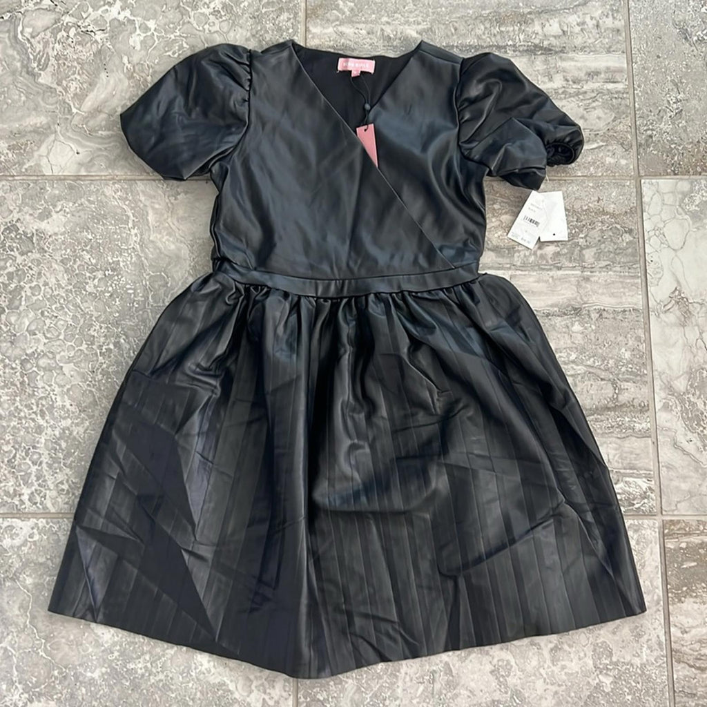 BCBG GIRLS Girls' Faux Leather Wrap Dress in Black - Big Kid Size 16 New w/Tag