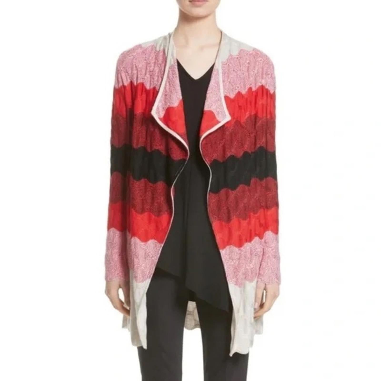 ST. JOHN Red Ombré Cardigan, Caviar / Tikka Red Multi Size S New w/Tag $1195