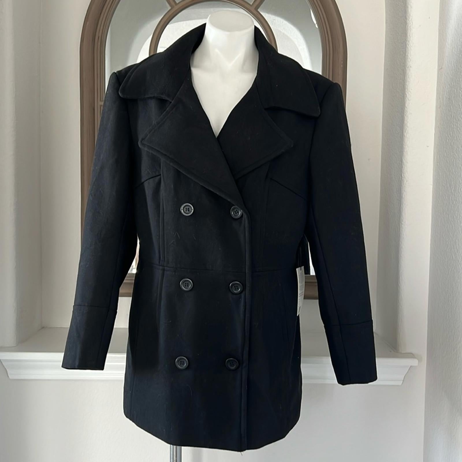 Alpine Swiss Emma Peacoat Double-Breasted Wool Coat in BLACK, Size XL NWT $165