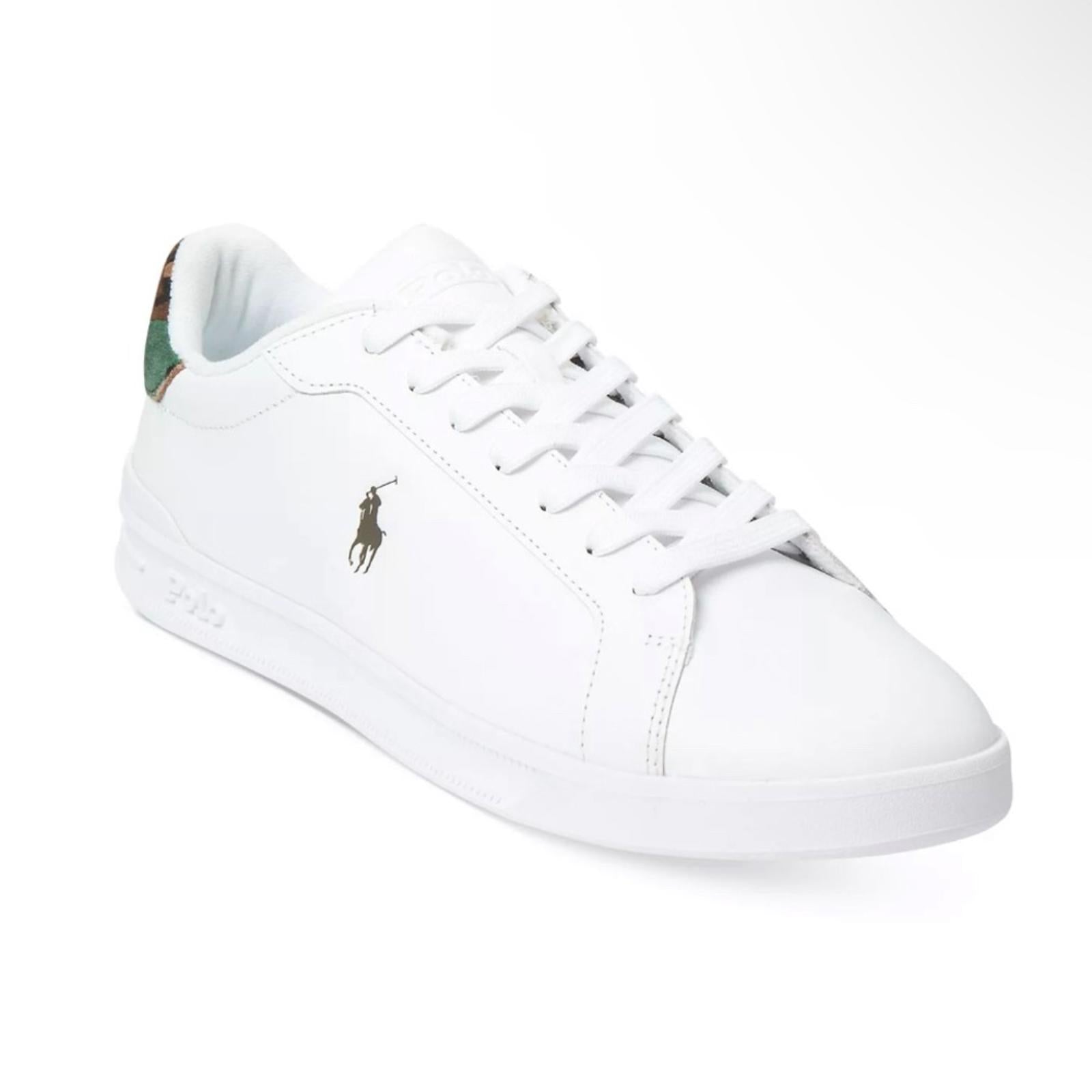 Polo Ralph Lauren Heritage Court II Sneaker White Camo Leather Sneakers Size 9.5