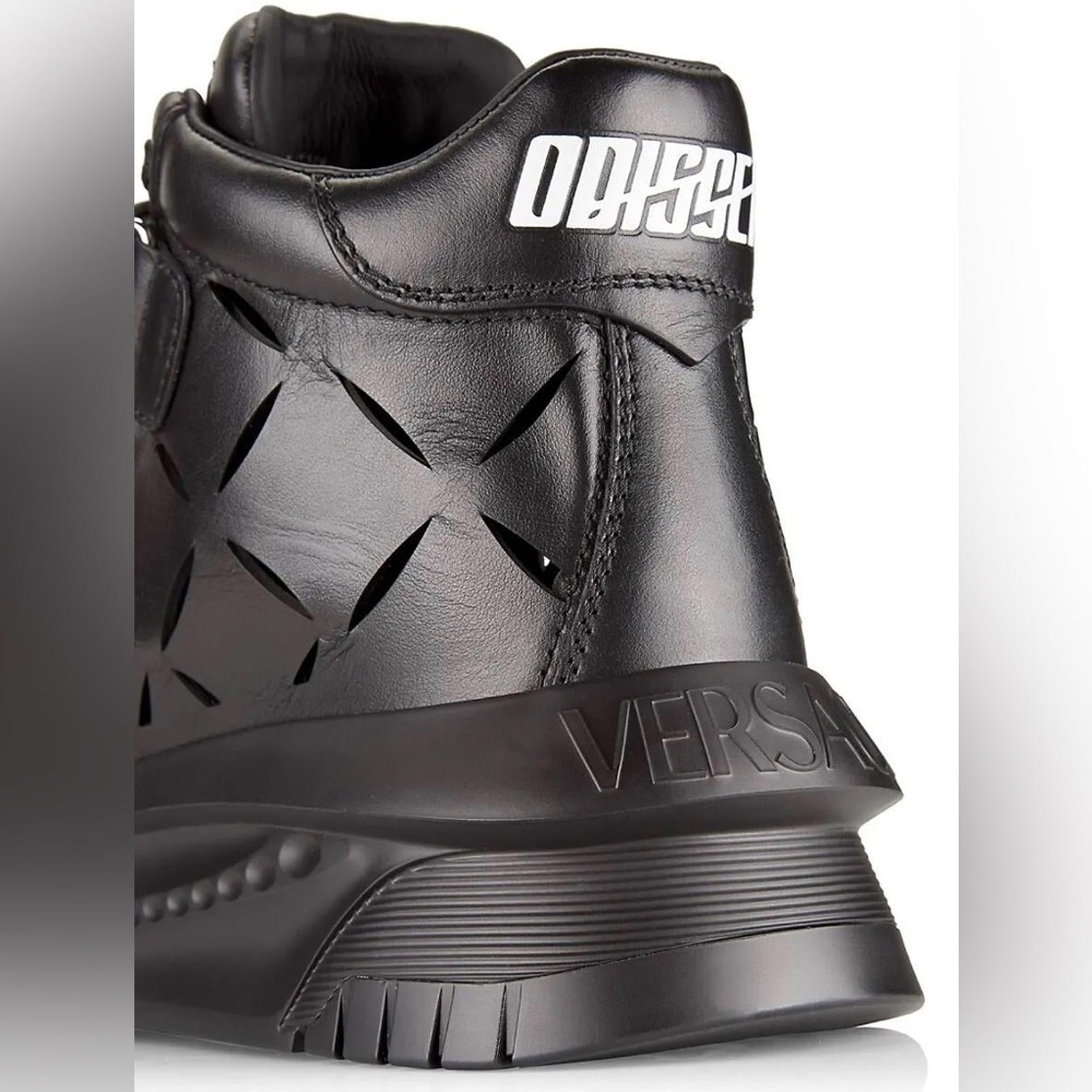 Versace Odissea Calf Leather High-Top Sneakers Black, Size 42 New in Box $1,175
