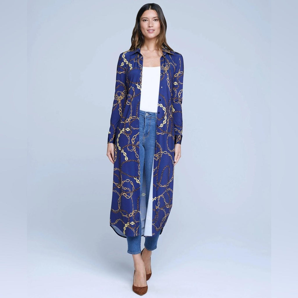L’Agence Raelynn Shirt Dress in Indigo Gold, NWT, Size XS
