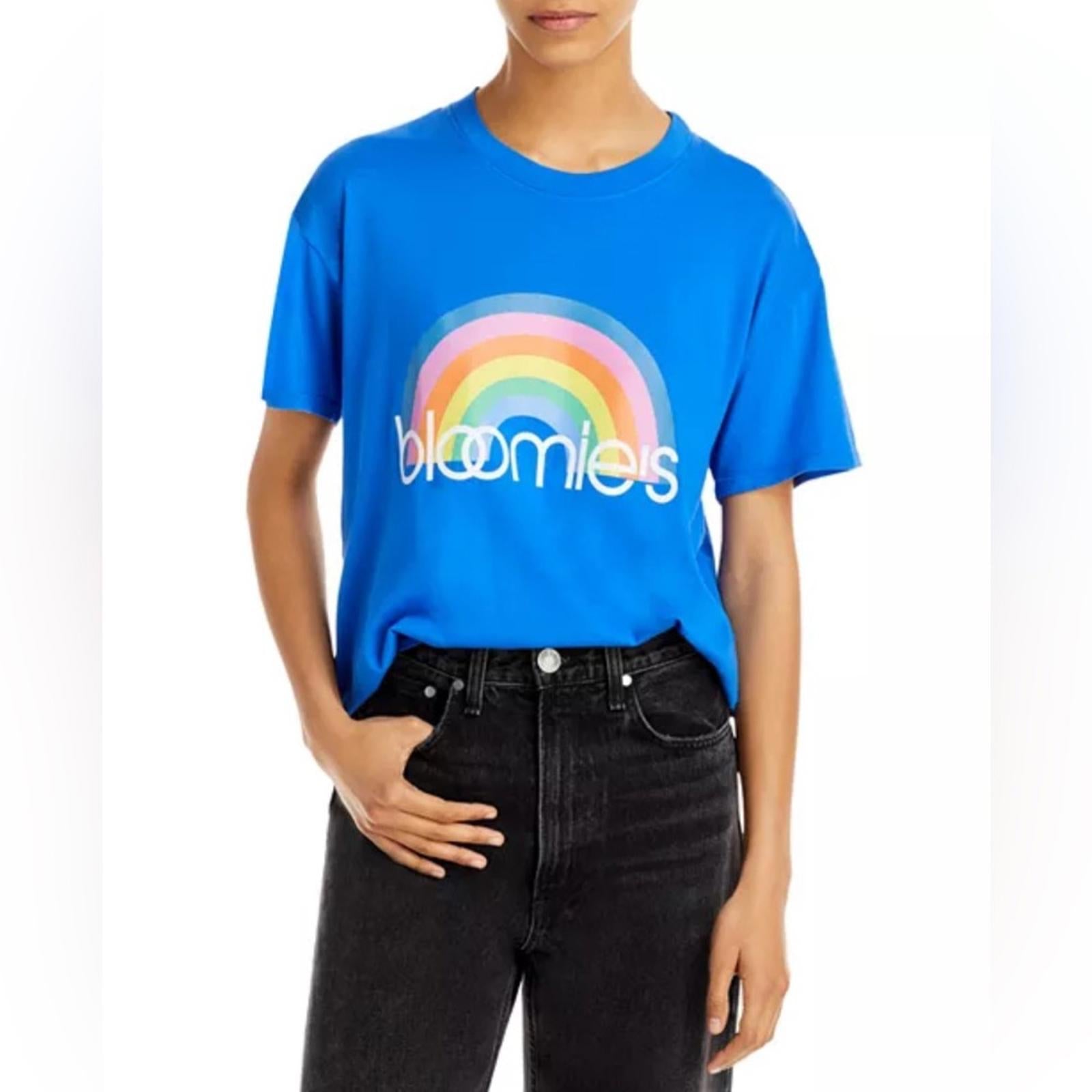 Bloomie's Unisex Rainbow Logo Tee in Lapis/Blue, Size L NEW w/Tag