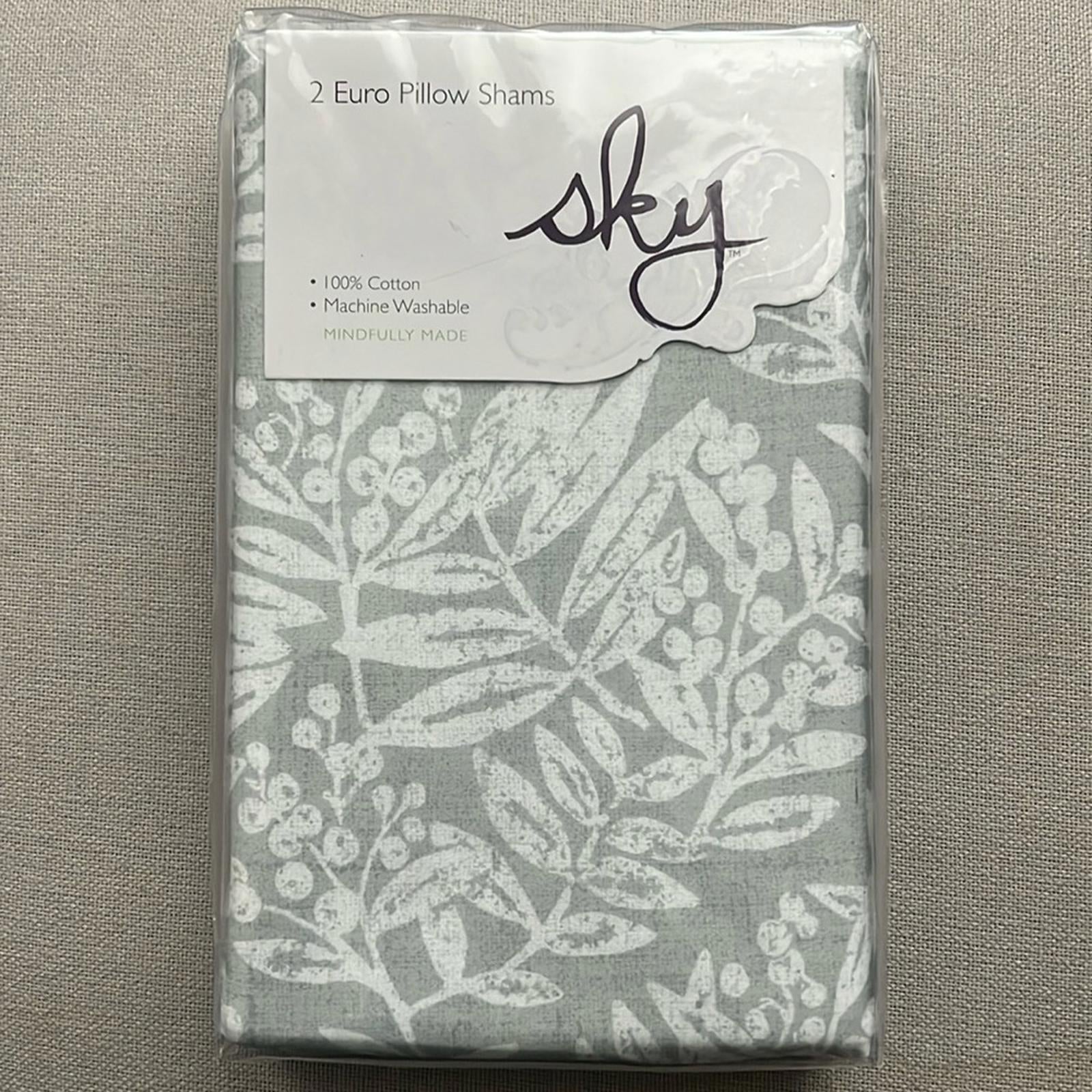 2 Sky Woodblock Flora Euro Shams in Grey/White, New w/Tag $145