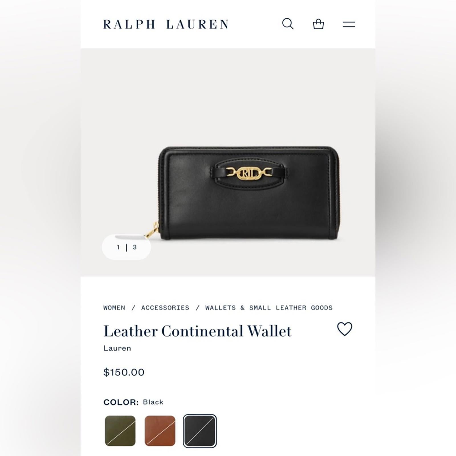 Ralph Lauren Leather Continental Wallet in Black, New w/Tag Retail $150 SOLD OUT
