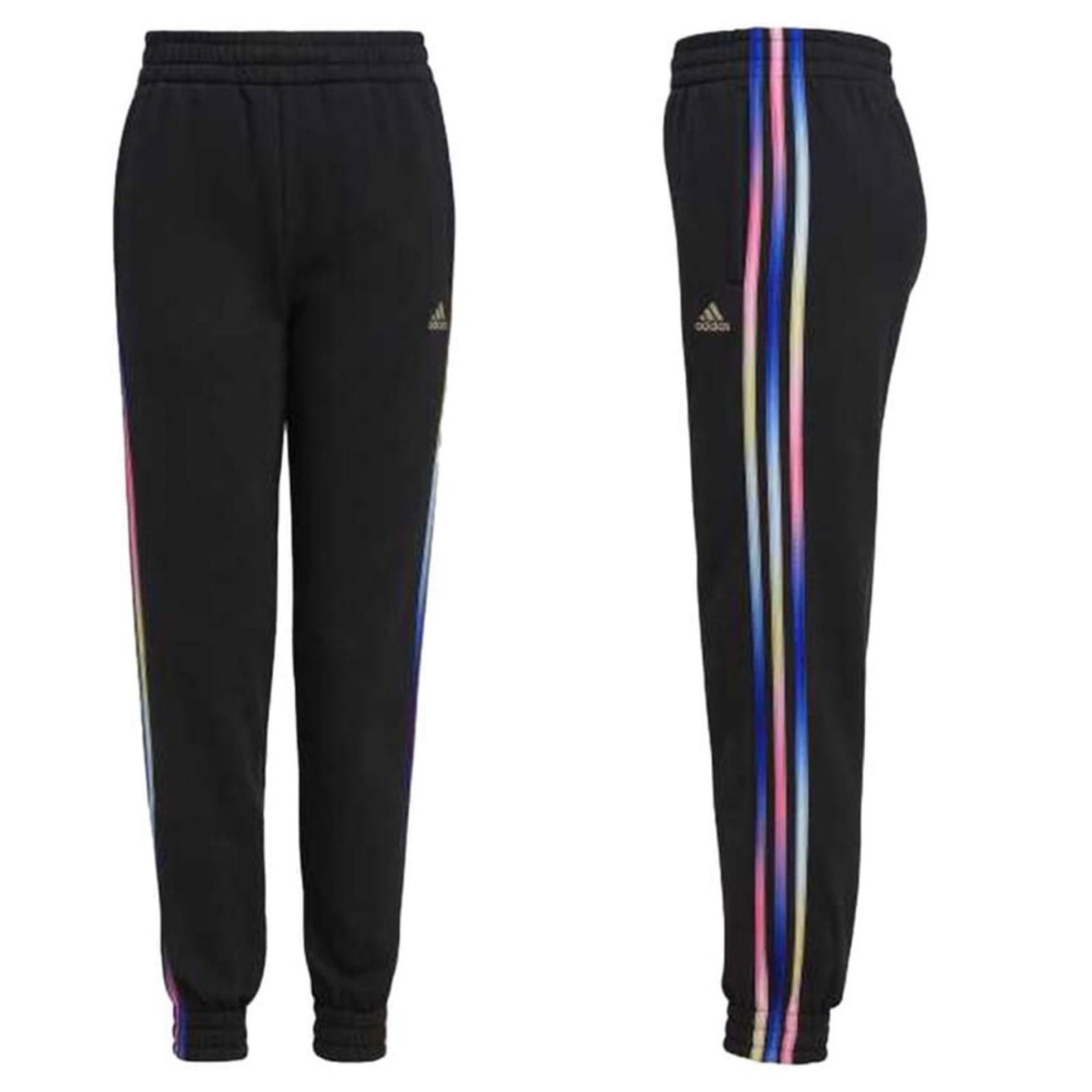 Adidas Girls' Fleece Jogger in Black with Multicolor Stripes, NWT, Size L/14