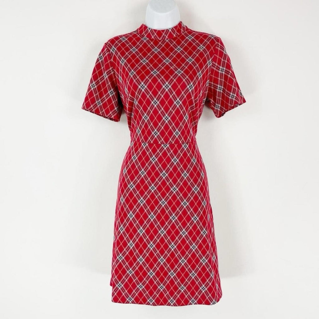 Next Tartan Day Dress Knit Dress in Vibrant Red Black, Size UK 16, US 12