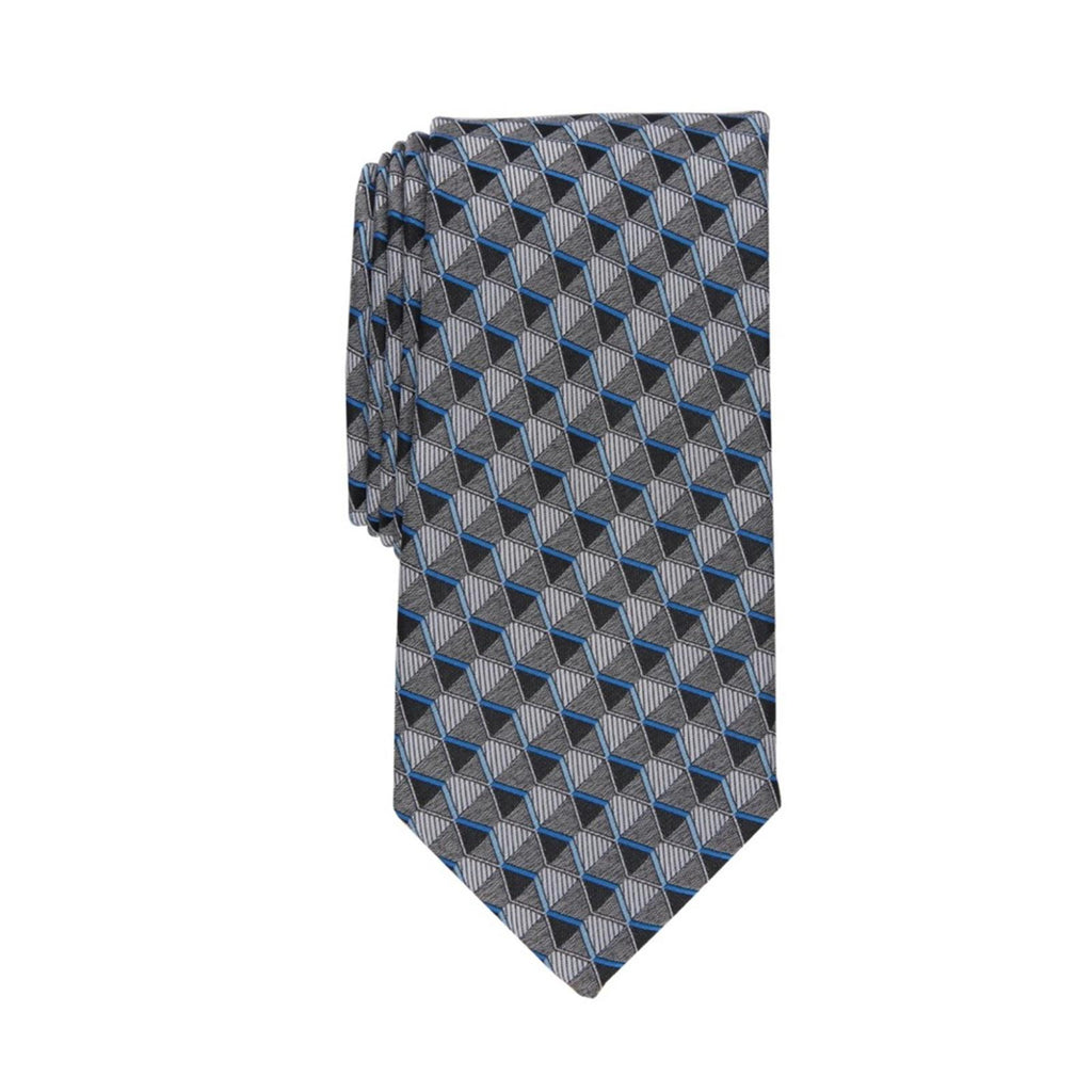 Perry Ellis Men's Dunstan Geometric Print Tie Silver Necktie, One Size New w/Tag