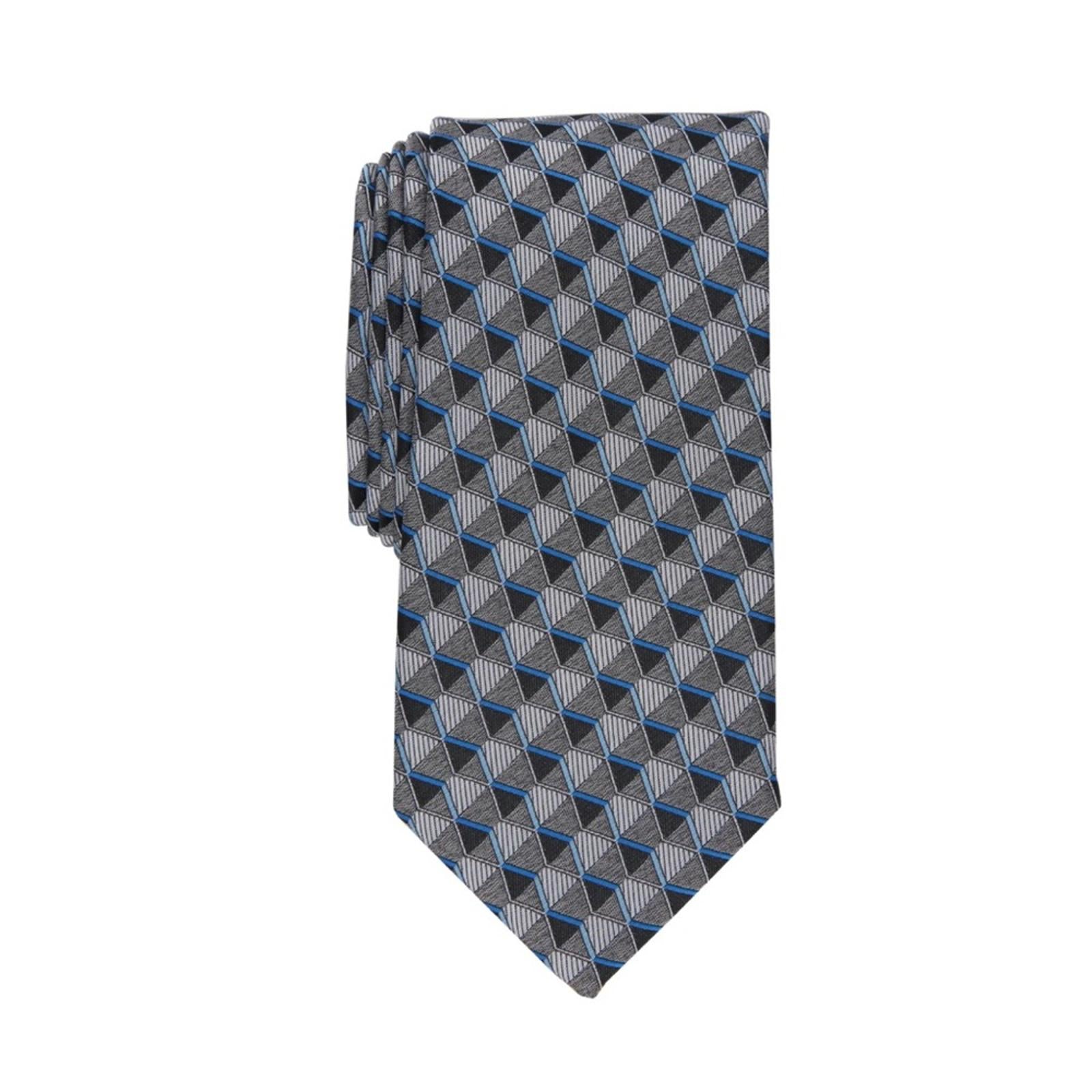 Perry Ellis Men's Dunstan Geometric Print Tie Silver Necktie, One Size New w/Tag