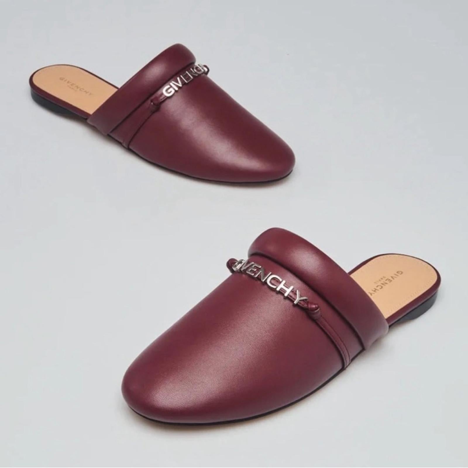Givenchy Elba Slippers, 100% Lamb Leather Mules in Burgundy, Size 36 New in Box