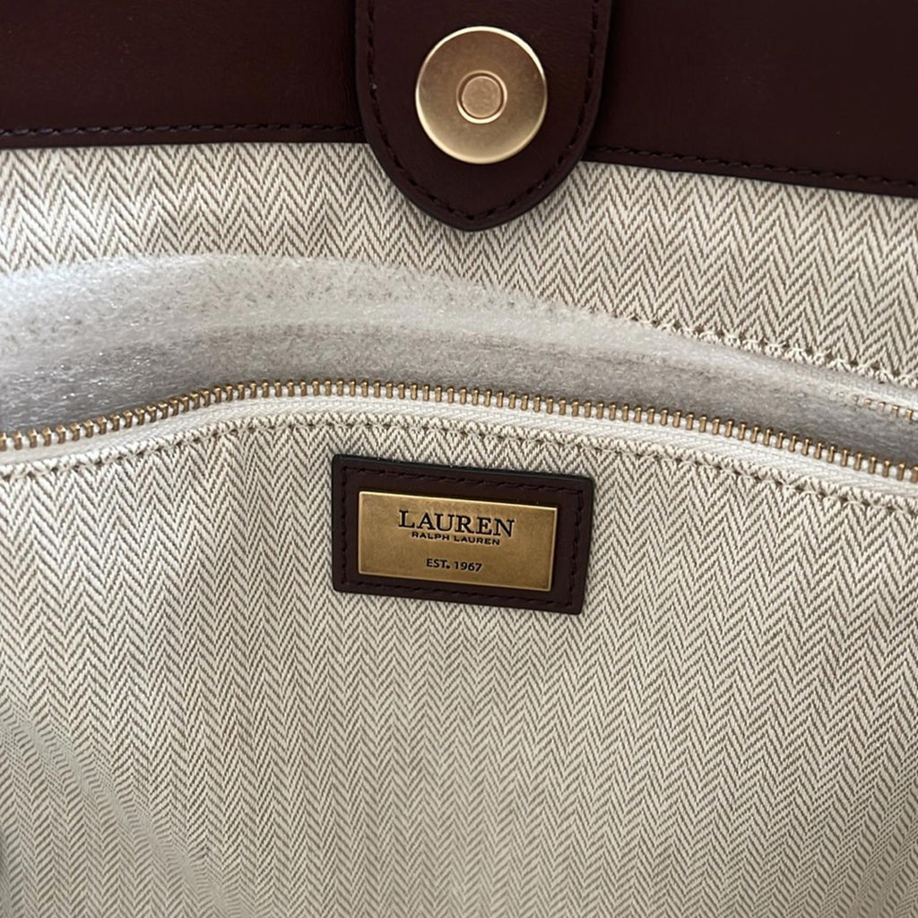 Lauren Ralph Lauren Leather Medium Witley Bucket Bag in Dark Mahogany, NEW