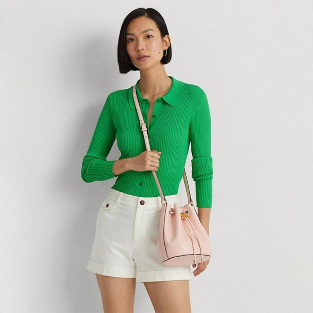 Ralph Lauren Leather Medium Andie Drawstring Bucket Bag, Pink NEW + Dust Bag