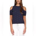 NEW Michael Michael Kors Studded Cold-Shoulder Top, Midnight Blue Size S, $110