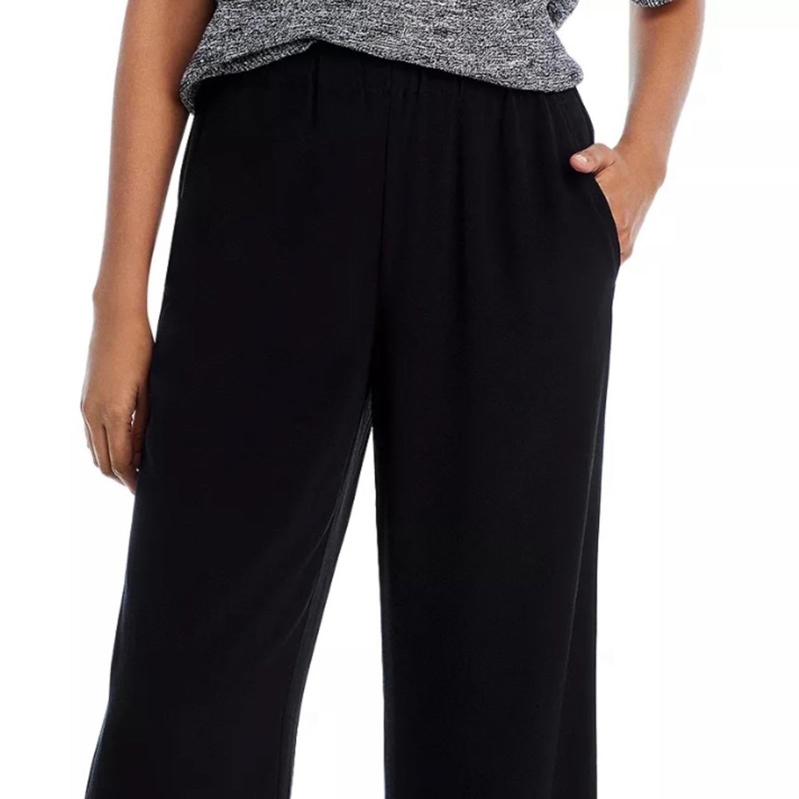 Eileen Fisher Wide Leg Cropped Pants in Black, Size Large New w/Tag Retail $218