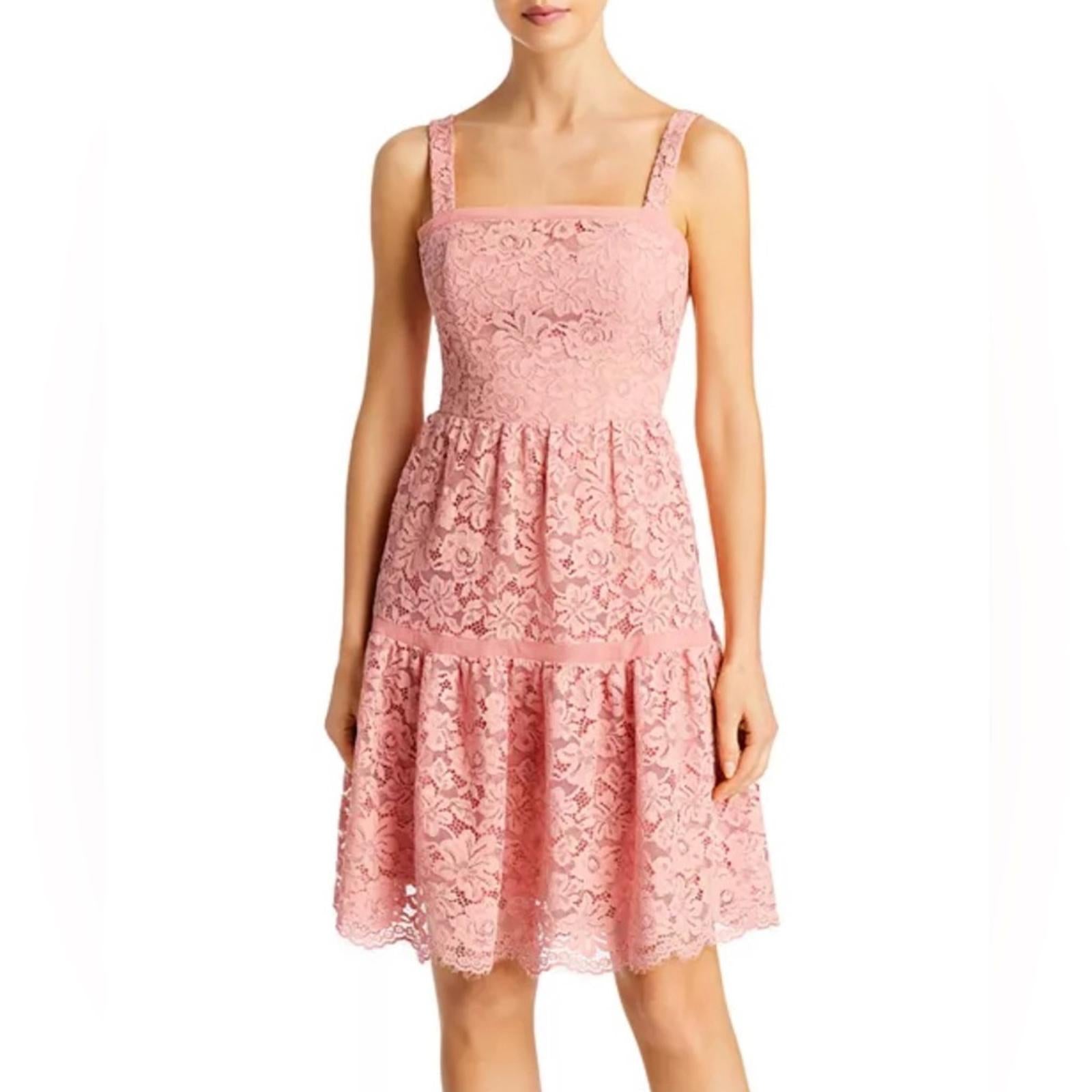 Bloomingdale’s Aqua Rosette Lace Tiered Dress, Size 4 New w/Tag Retail $278