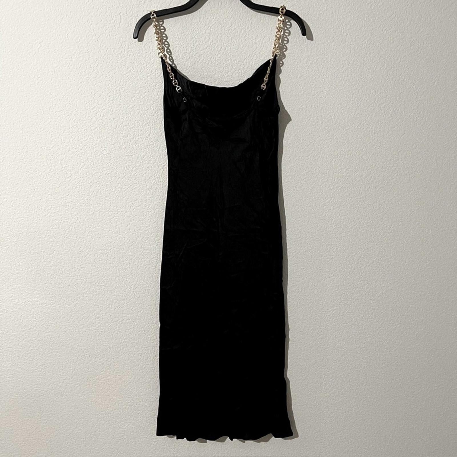 L'AGENCE Amina Cowl Neck Chain Strap Dress in Black, Size 2 NEW w/Tag $395
