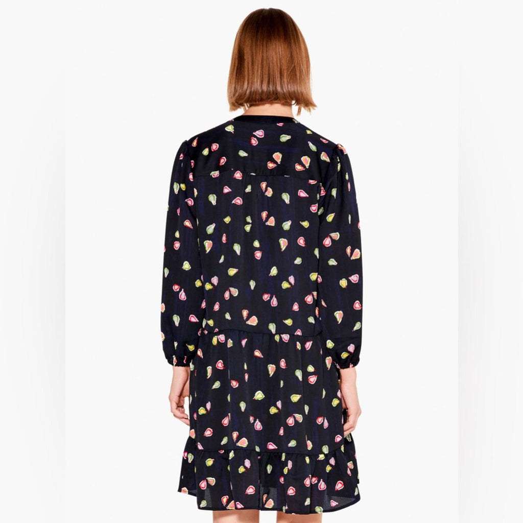 Nic+Zoe Tiered Long-Sleeve Dress w/Mandarin Collar, Black Multi, Size L NWT $188