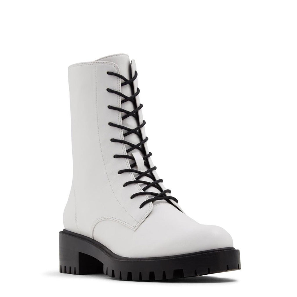 WhoWhatWear Platform Lace-Up Moto Boots in White, Size 8 New w/o Box
