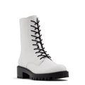 WhoWhatWear Platform Lace-Up Moto Boots in White, Size 8 New w/o Box