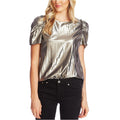 CeCe Silver Shimmer Pouf Jewel Neck Top, Size XXS, NEW