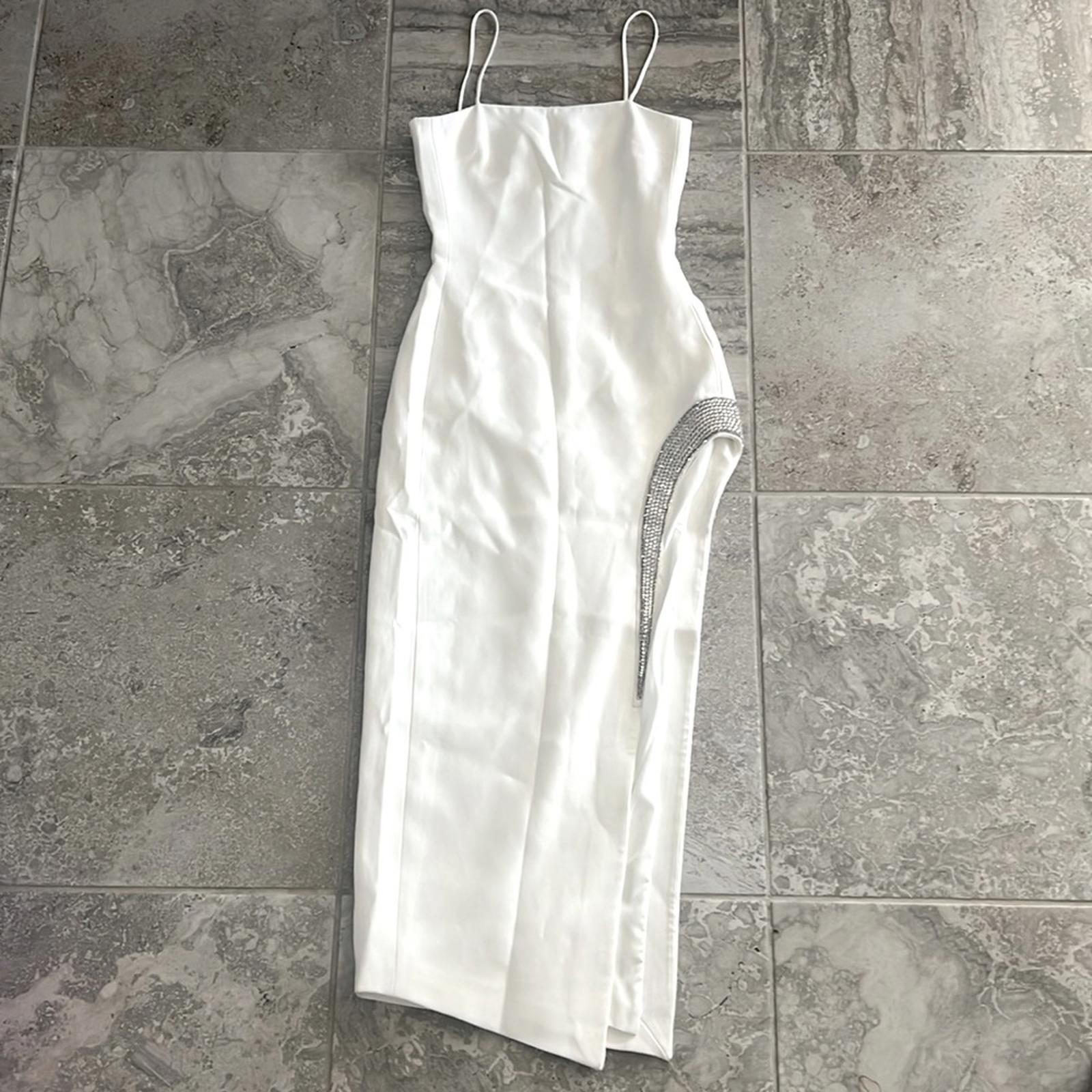 David Koma STRAPLESS Glass Embellished Crystal Trim Dress in White, Size 2 NWT
