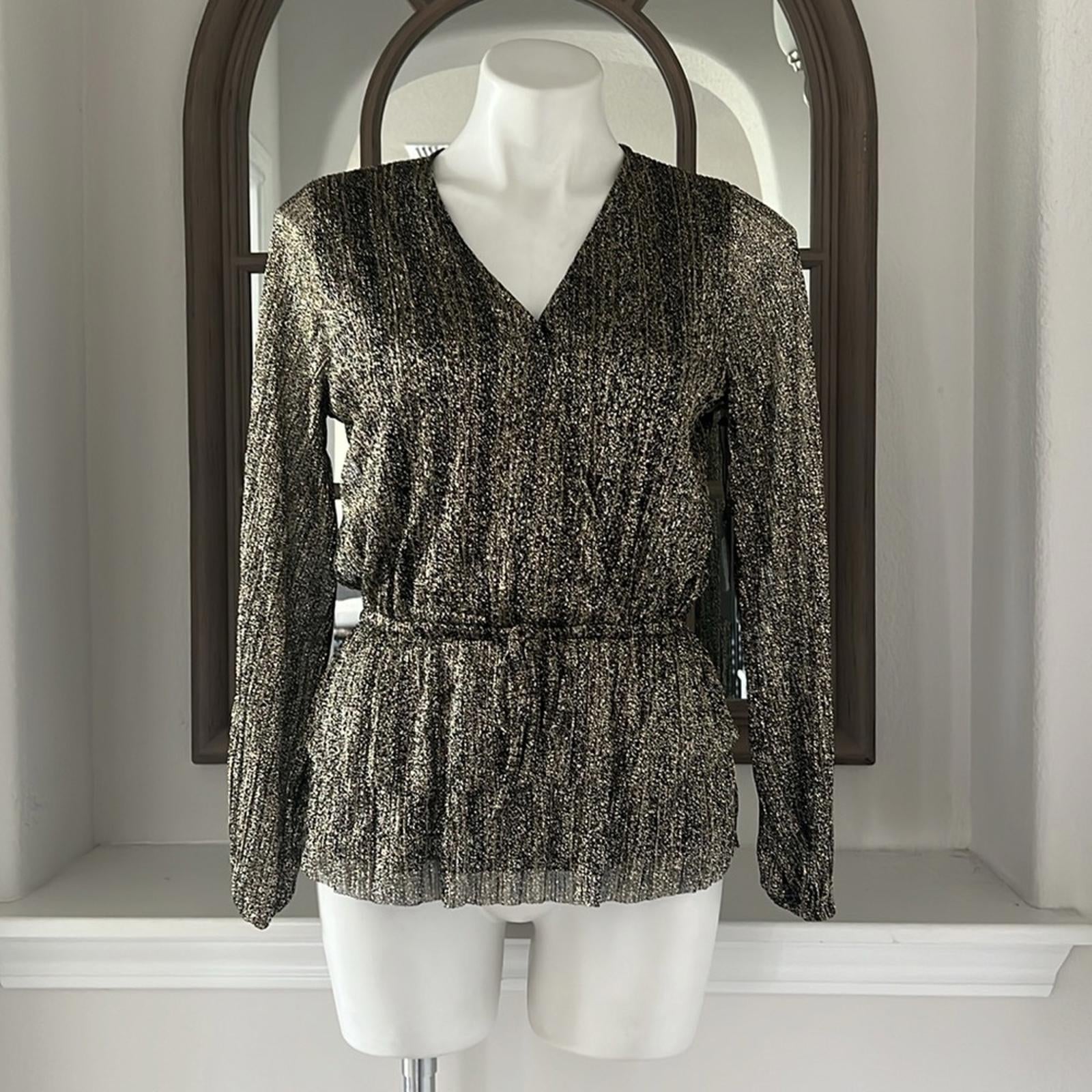 Vince Camuto Metallic Crossover Top, Rich Black Sparkle & Shine Size XS NEW