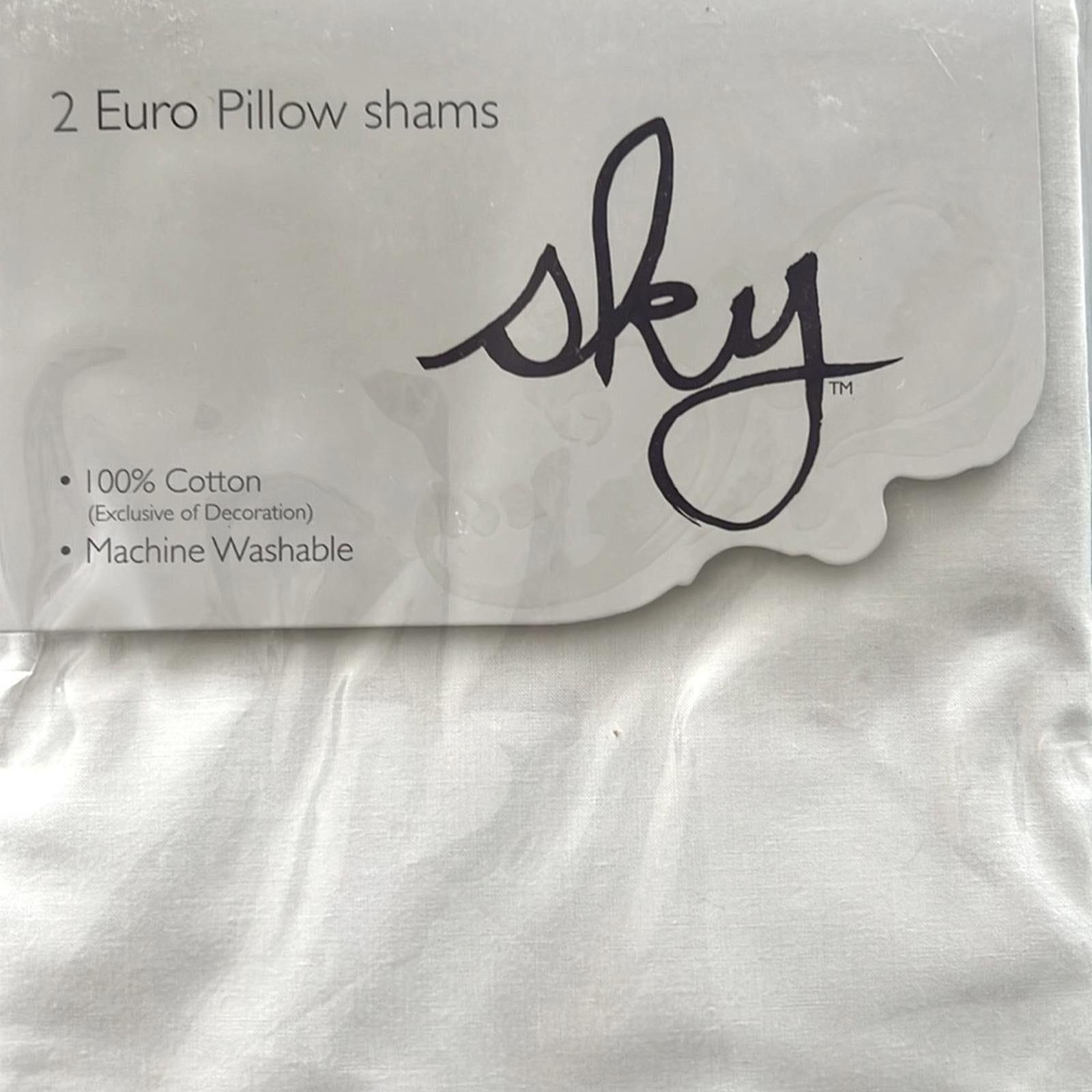 2 SKY Embroidered Percale Euro Shams (1Pair) in White/Navy, NEW $145