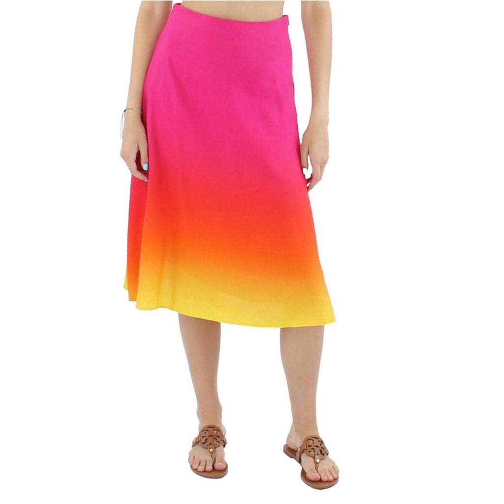 Lauren Ralph Lauren Pink Ombré Linen Blend Midi Skirt, NWT, Size 14