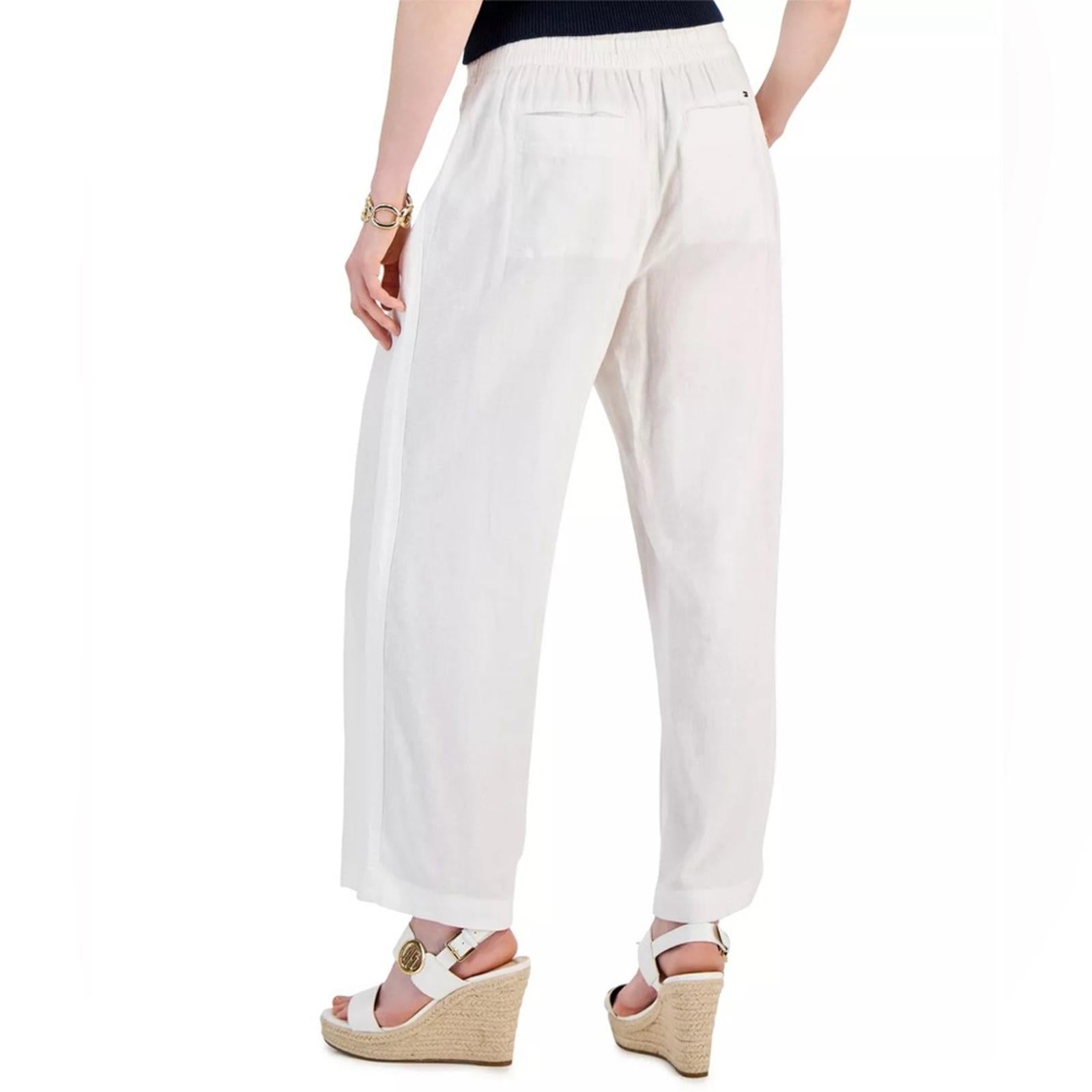 Tommy Hilfiger Linen-Blend Drawstring-Waist Straight-Leg Pants Size XL NWT $89.5