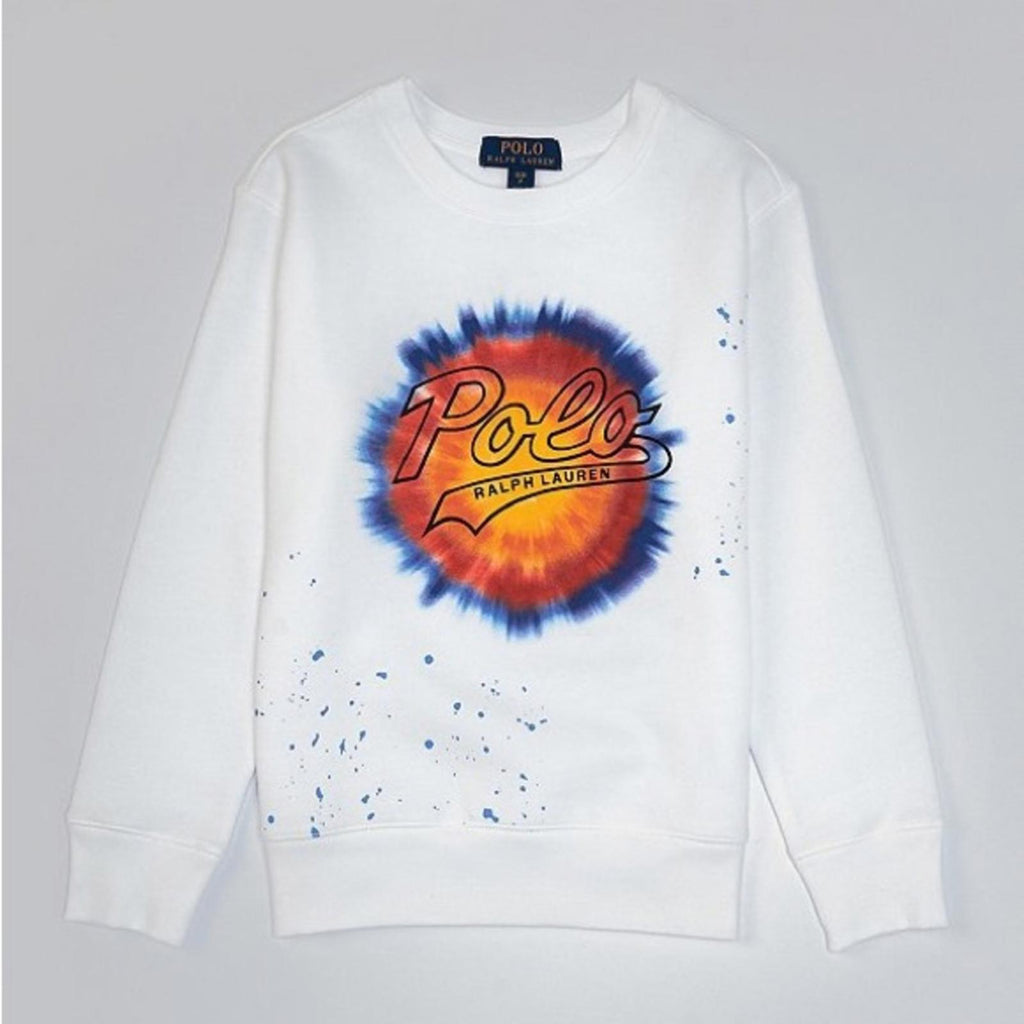 Polo Ralph Lauren Logo Tie-Dye Print Fleece Sweatshirt, White Size XL New w/Tag