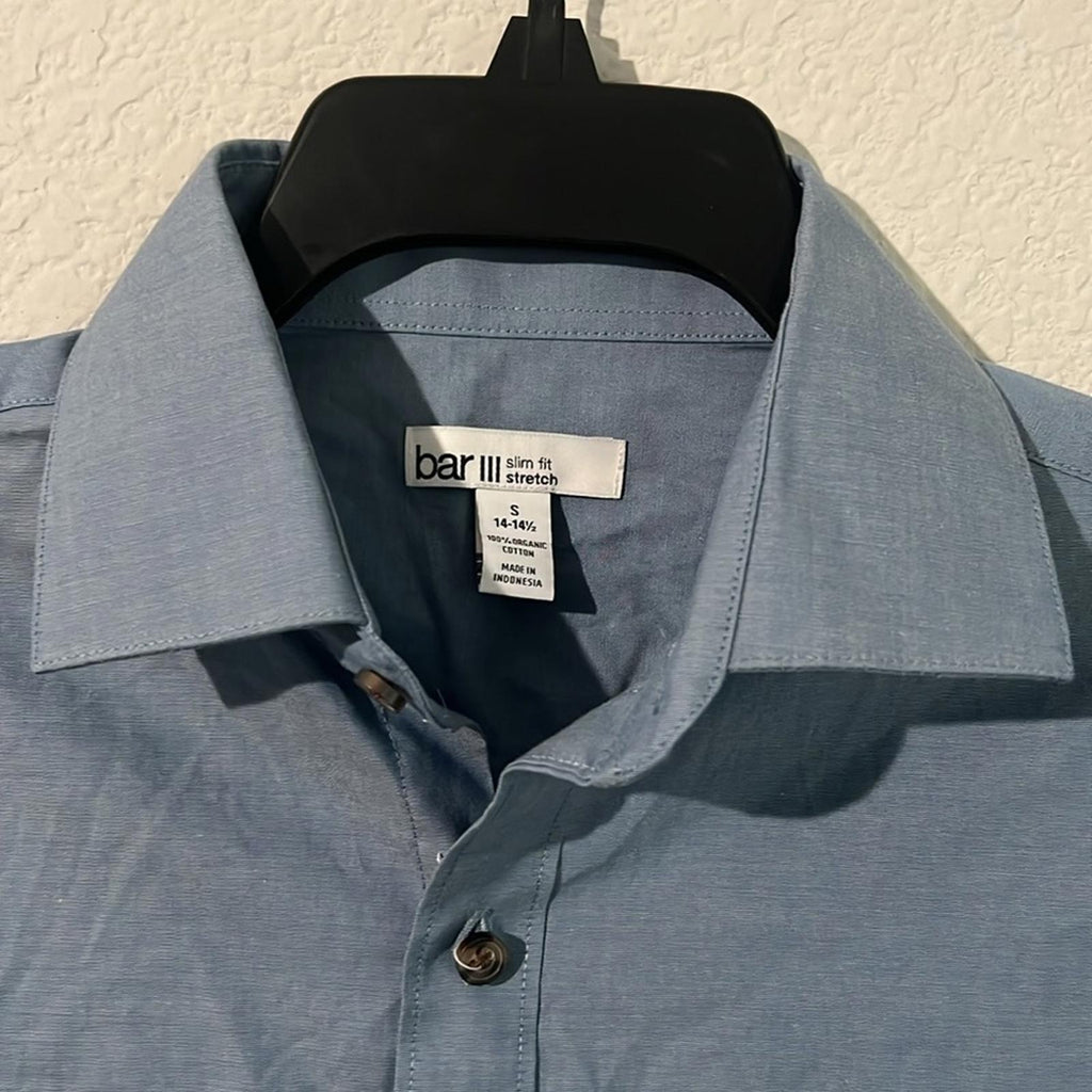 Bar III Men's Organic Cotton Collared Button-Up Dress Shirt, NWT, Size S 14-14.5