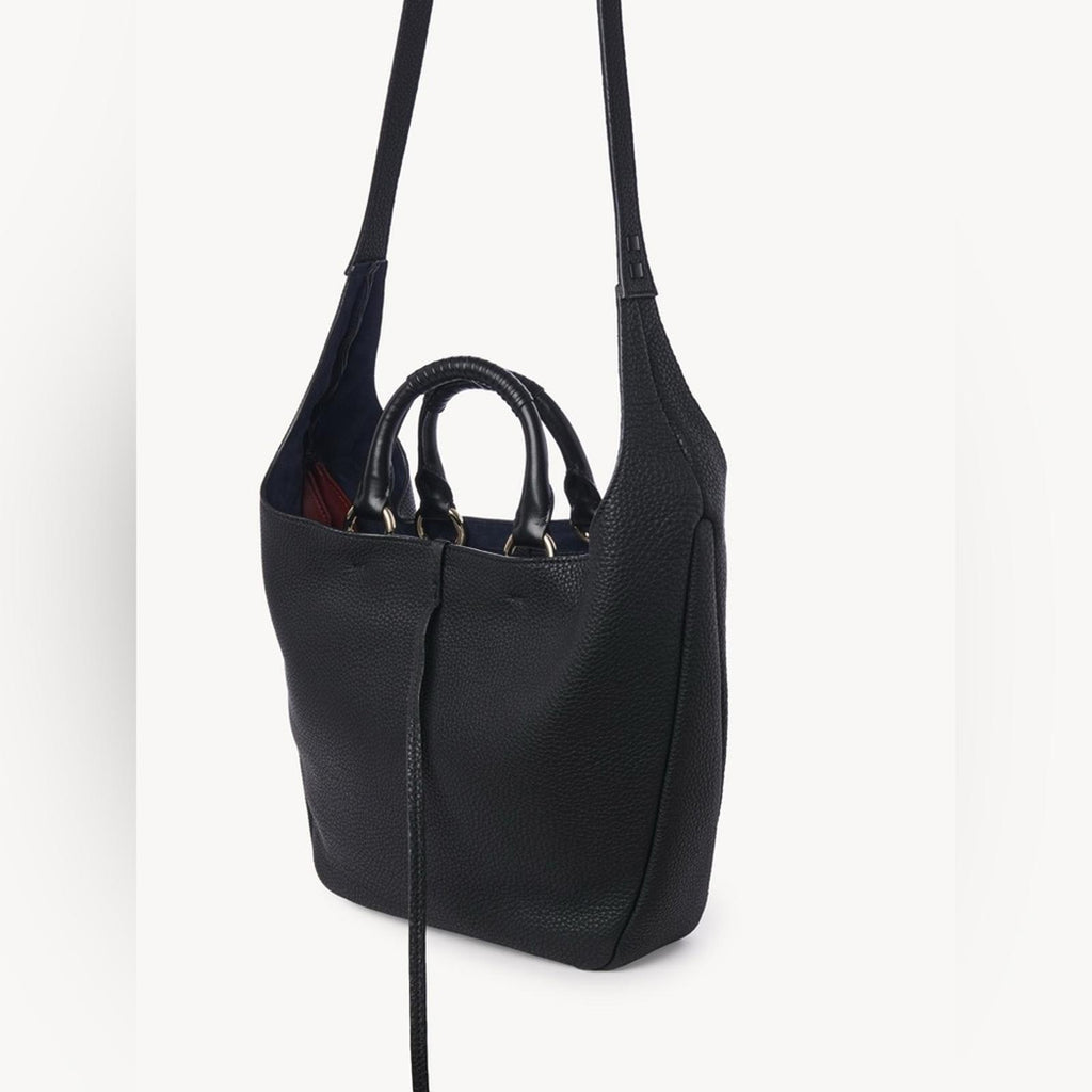 Chloé Deia Medium Hobo Bag in Grained Calfskin Leather – Black – Excellent