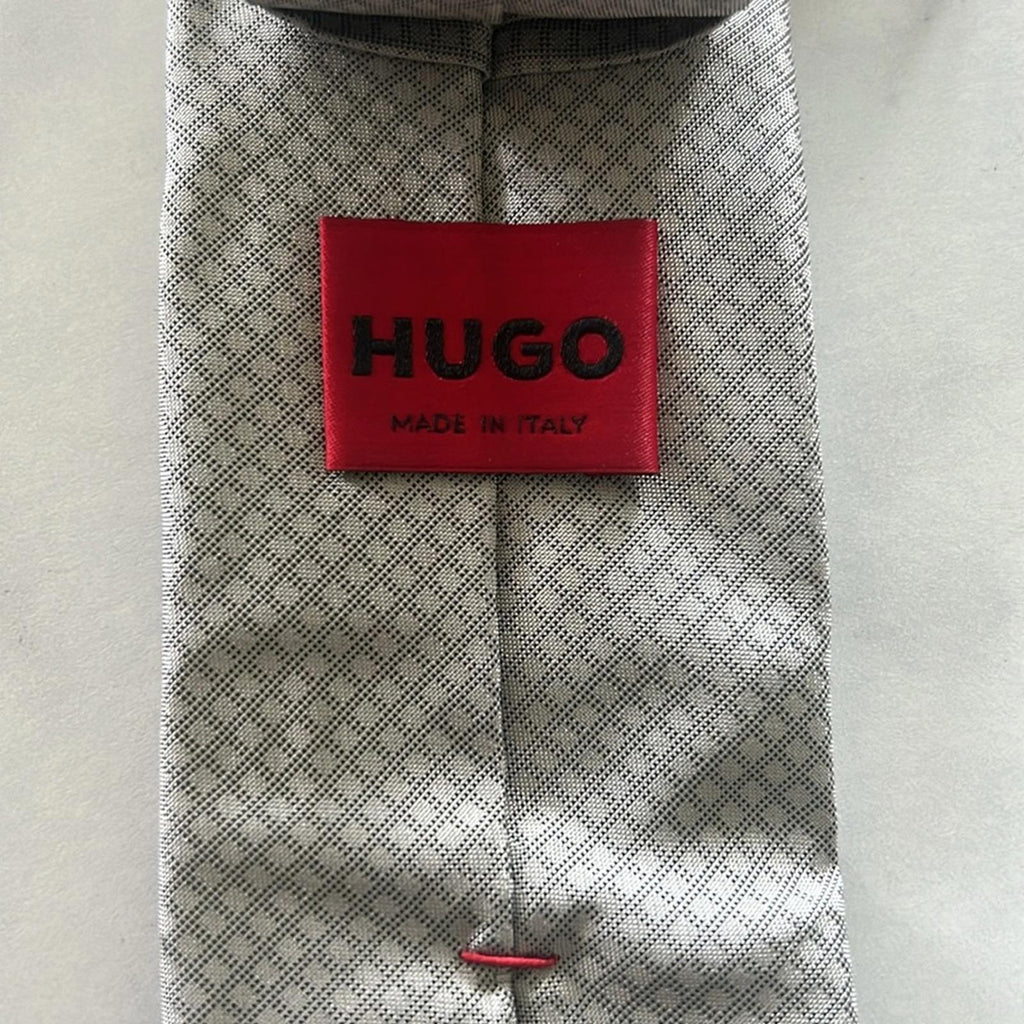 HUGO Men's Silk Jacquard Slim Tie in Open Grey, One Size, NWT