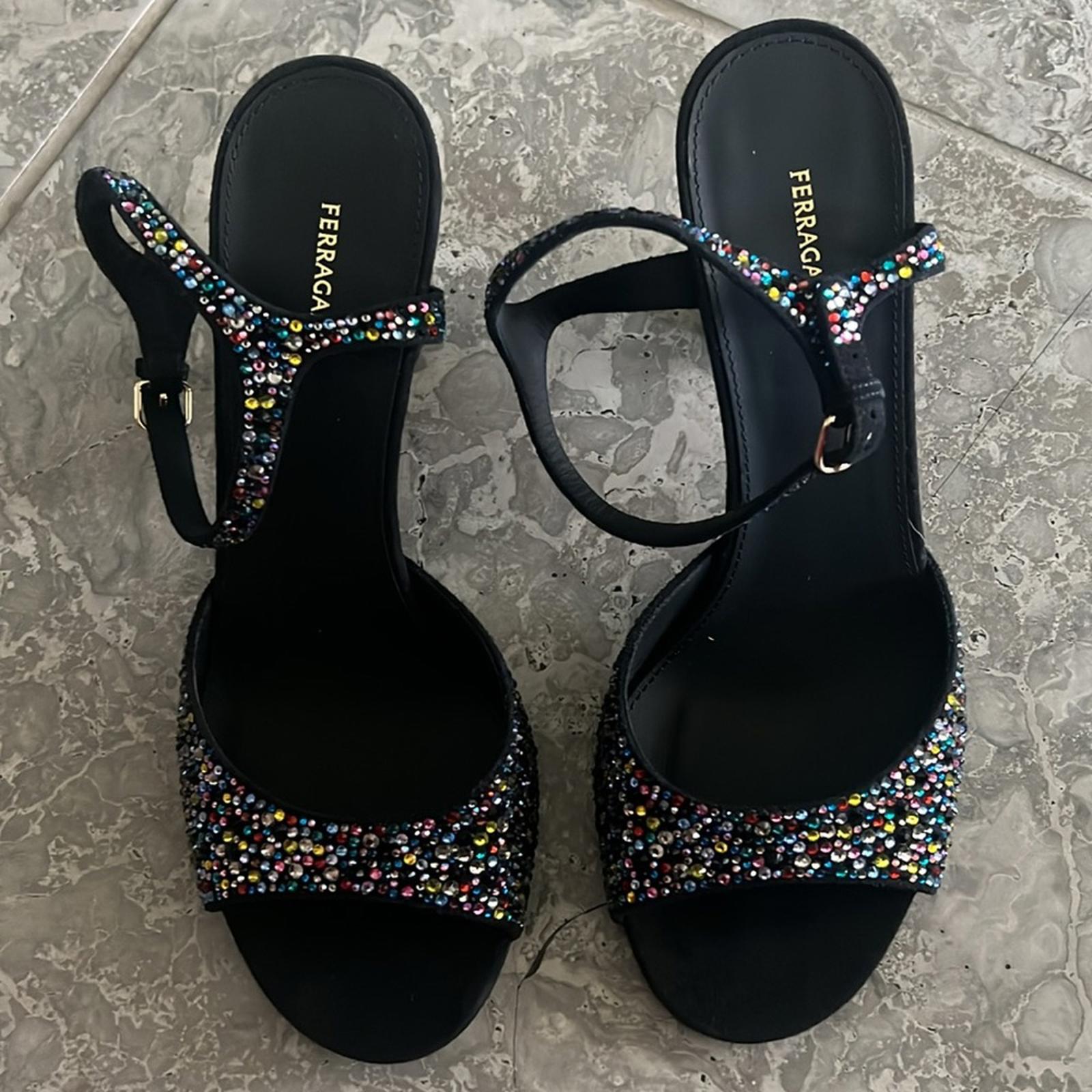 Ferragamo Nikla 85 Embellished High Heel Sandals in Black, NEW, Size 6 $1,350