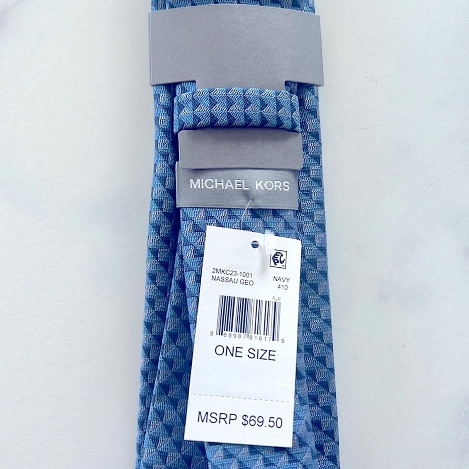 Michael Kors Men's Nassau Geo Print Tie in Navy Blue/Grey, One Size, NWT