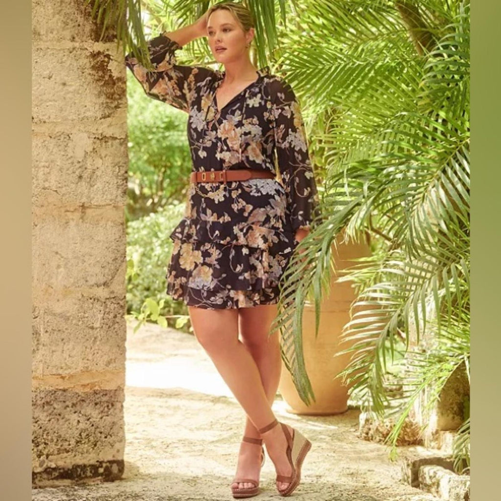 Lauren Ralph Lauren Floral Belted Crinkle Georgette Dress, Plus Size 22W NWT