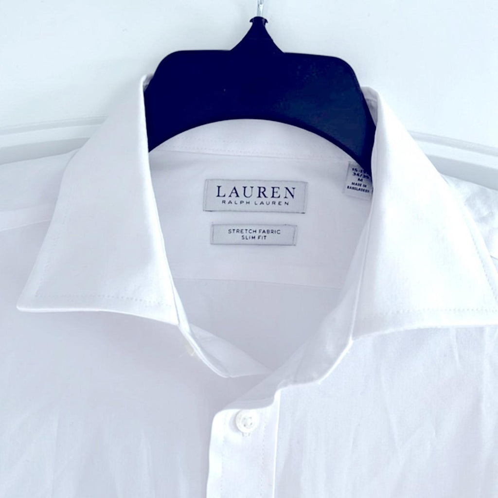 Lauren Ralph Lauren Stretch Slim Fit Dress Shirt White, Size M 15-15.5 (34/35)