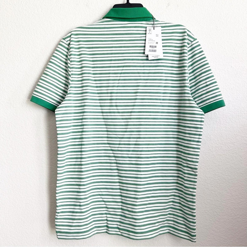 Bogner Timo Striped Polo Shirt in Green & White, NWT, Size M