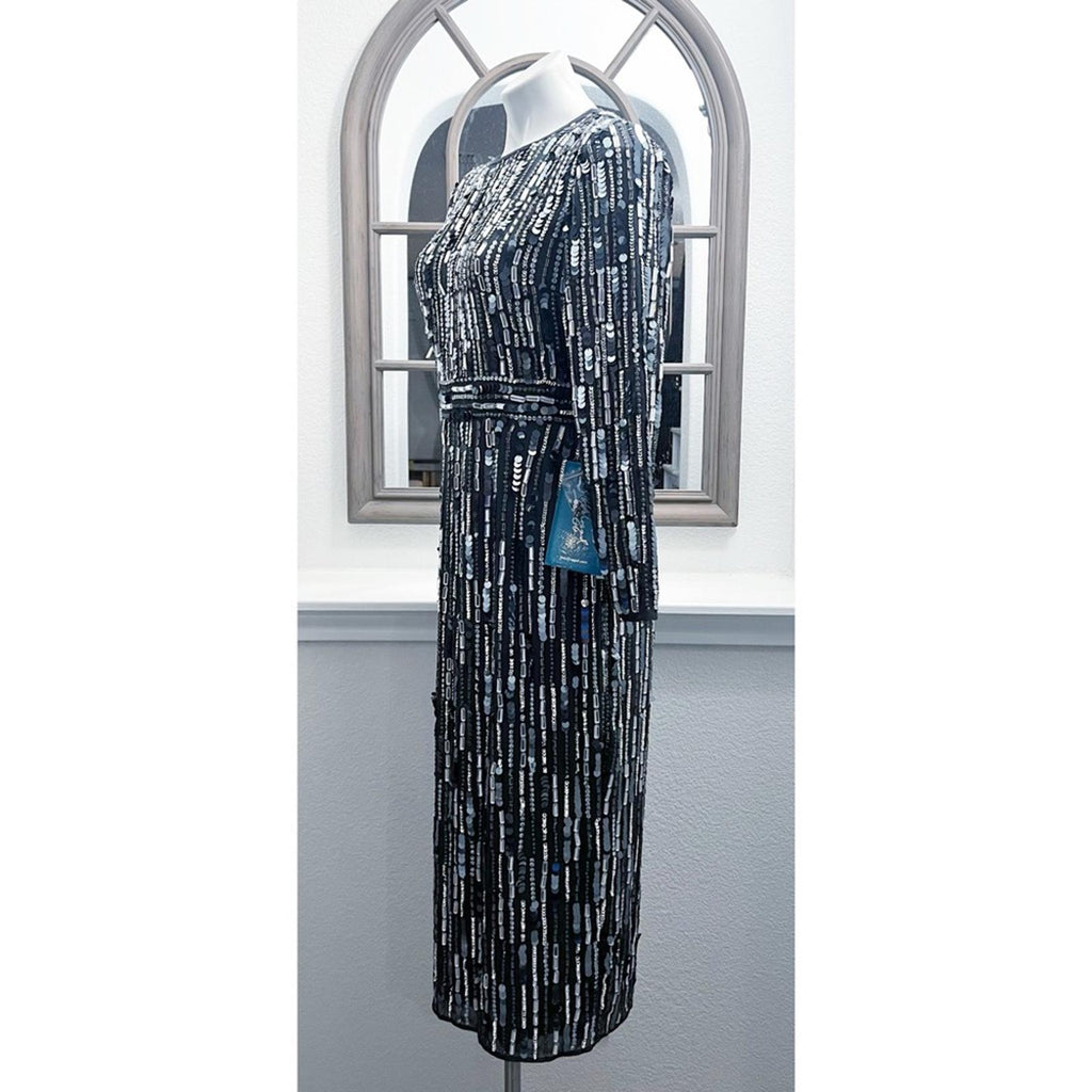 Mac Duggal Embellished High Neck Long Sleeve Fitted Dress Size 8 NEW Retail $458