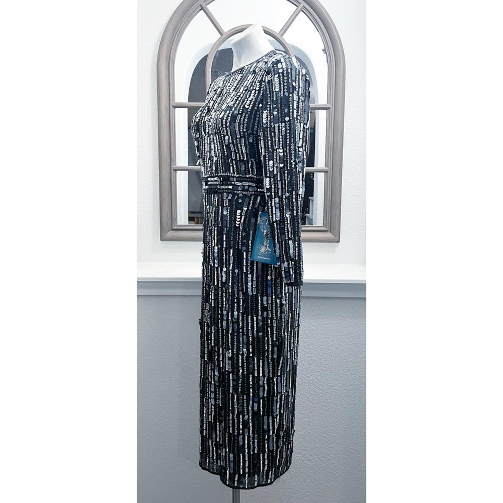 Mac Duggal Embellished High Neck Long Sleeve Fitted Dress Size 8 NEW Retail $458