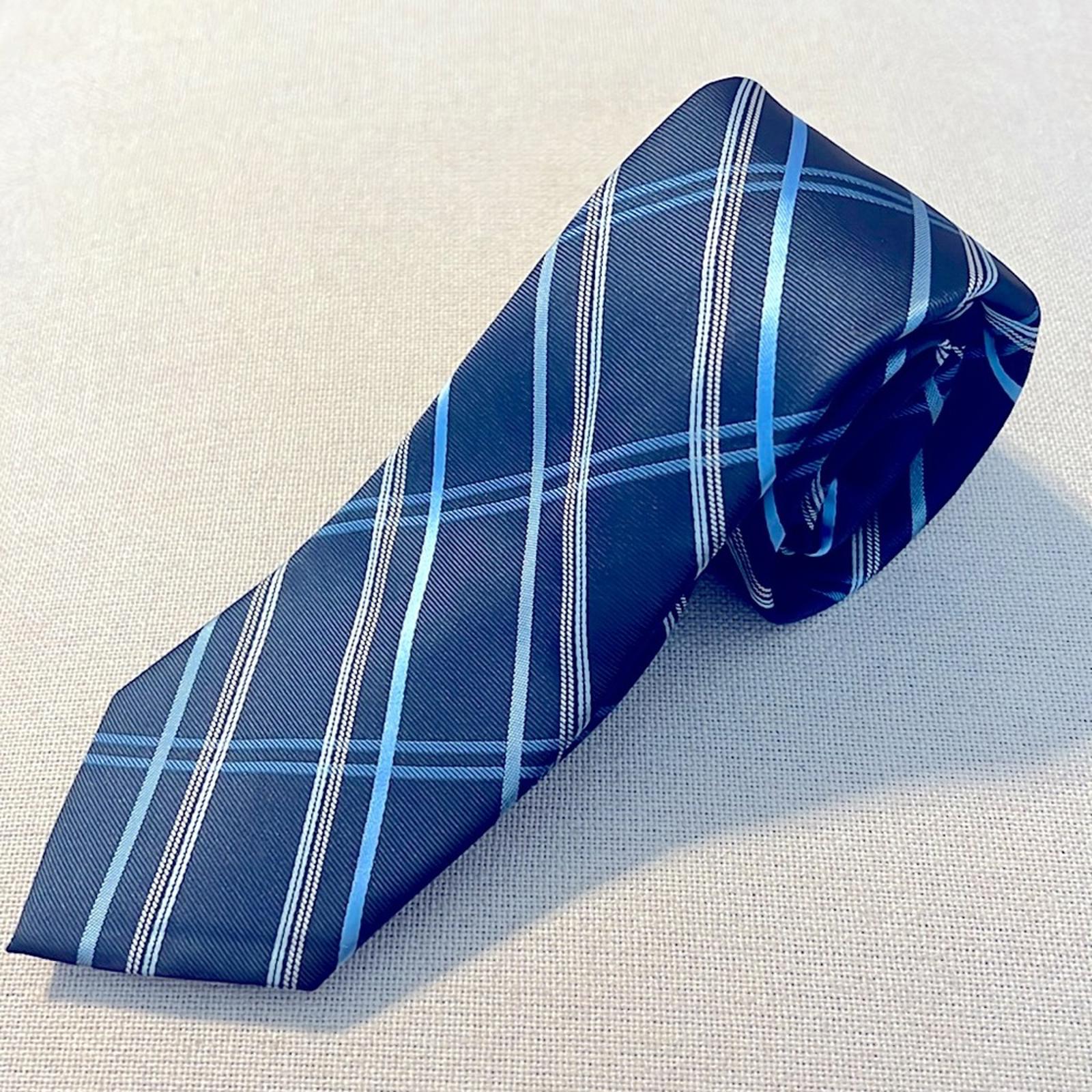 Perry Ellis Portfolio Diagonal Plaid Navy Neck Tie, Blue New w/Tag
