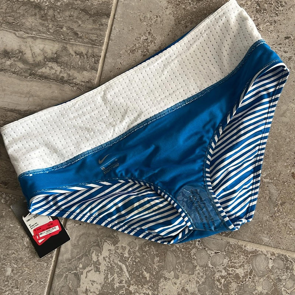 Nike Striped High Waisted Bikini Bottoms, Blue & White Size XL New w/Tag