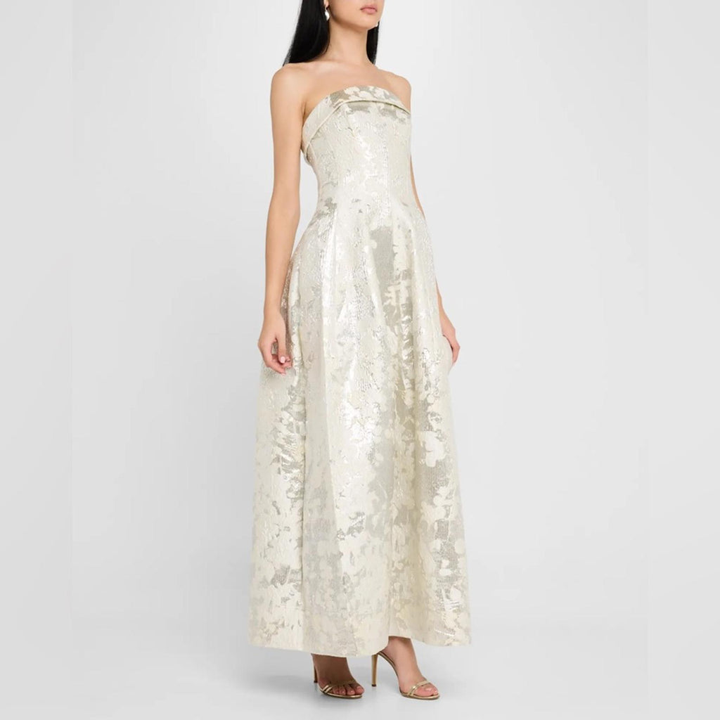 Simkhai Octavia Strapless Metallic Brocade Gown, NWT, Size 0 (Fits Size 2)